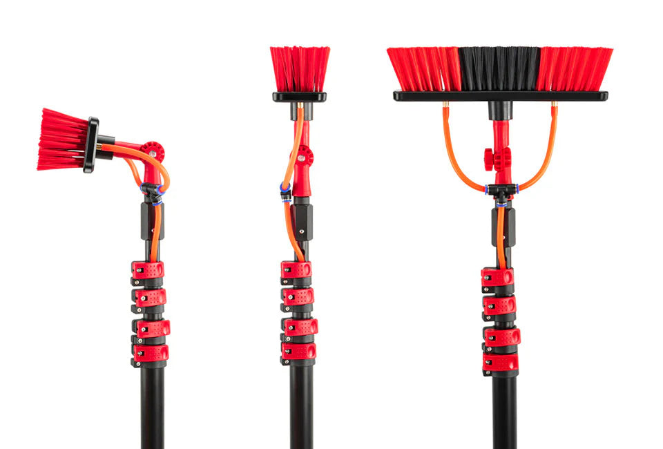 Brosse de Lavage Télescopique - Hortensus - 4,6 m – Balai de Jardin avec Adaptateur d’Angle – 29 x 7 x 10 cm - Rouge