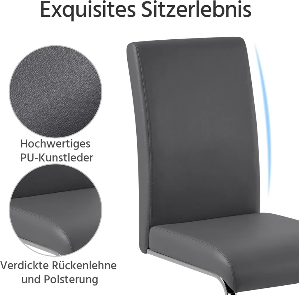 Yaheetech, lot de 2 chaises de salle à manger - Gris foncé - Chaises cantilever en cuir PU avec structure métallique