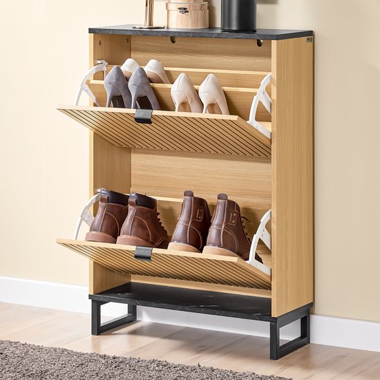 SoBuy Armoire à chaussures d'entrée, armoire à chaussures fine, rangement compact pour 8-12 paires, 60x24x88cm, FSR202-N