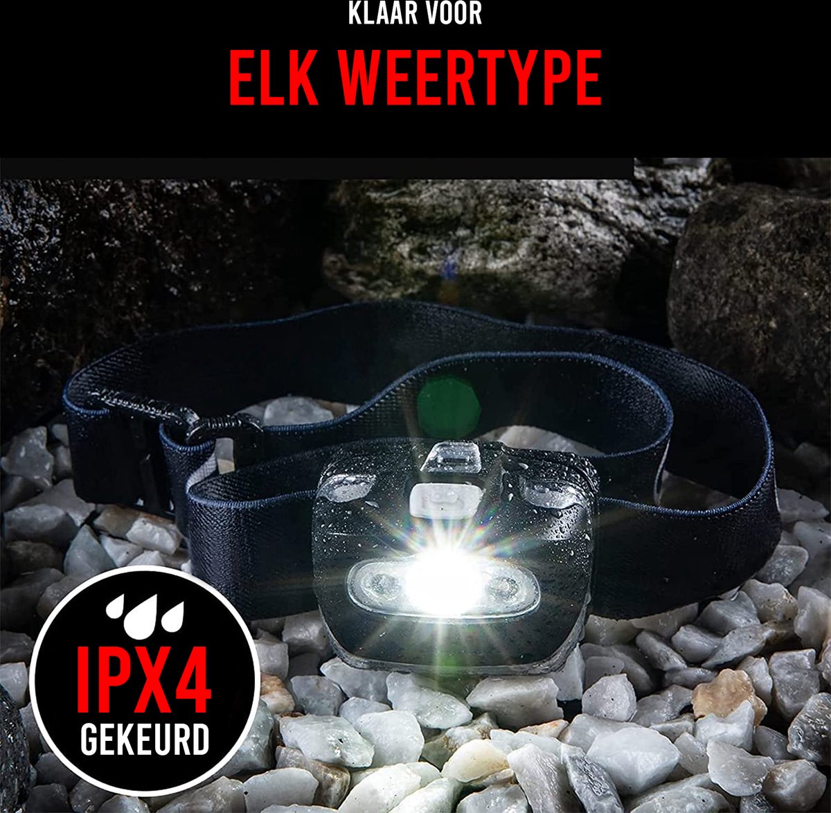 Podec® Military Headlamp - IPX4 Waterproof - Lampe frontale LED légère avec lumière blanche et rouge - 7 modes d'éclairage - réglable - Outdoor & Survival - 50m Range