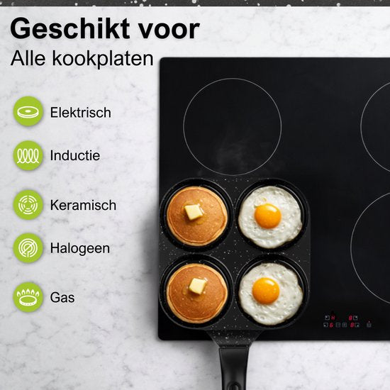 CeraFusion Poêle à crêpes 4 compartiments Ø8 cm - Induction - Sans PFAS - Poêle à œufs - Revêtement céramique - Convient à l'induction