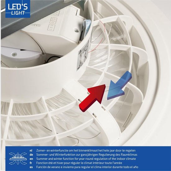Ventilateur de plafond LED's Light avec lumières 48 cm - Vitesse de ventilation et télécommande - Plafonniers avec ventilateur et lampe - Noir