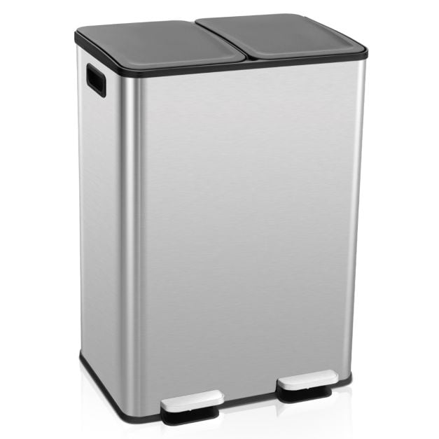 Coast Trashcan Black/Silver - Poubelle à 2 niveaux avec pédales de fermeture douce - 2 x 30L