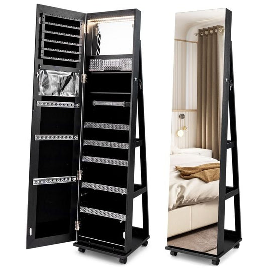 Coast Jewellery Cabinet Black - Armoire de toilette verrouillable avec miroir de maquillage LED - 40 x 38 x 163 cm