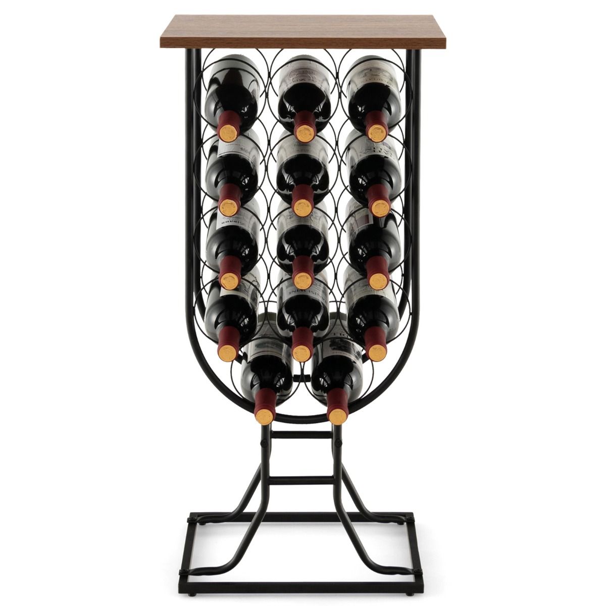 Chariot de service avec 14 porte-bouteilles - 8 x 30 x 82 cm - Marron + Noir