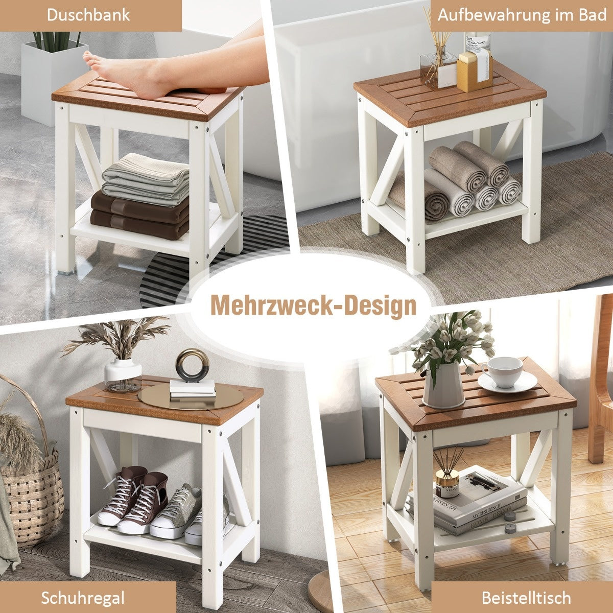 Coast douchebank badkamerbank met plank tot 150 kg veerkrachtige waterdichte badkamerbank 43 x 32 x 47 cm