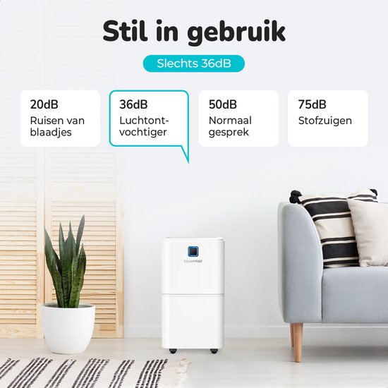 Déshumidificateur Bloomfold - 12L par jour - Fonction Lavage-Séchage incluse - Convient au salon, à la chambre et à la salle de bain - Déshumidificateur - Blanc