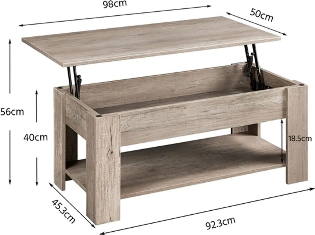 Table basse Yaheetech avec plateau réglable et espace de rangement - Espresso - 98 x 50 x 41,8 cm
