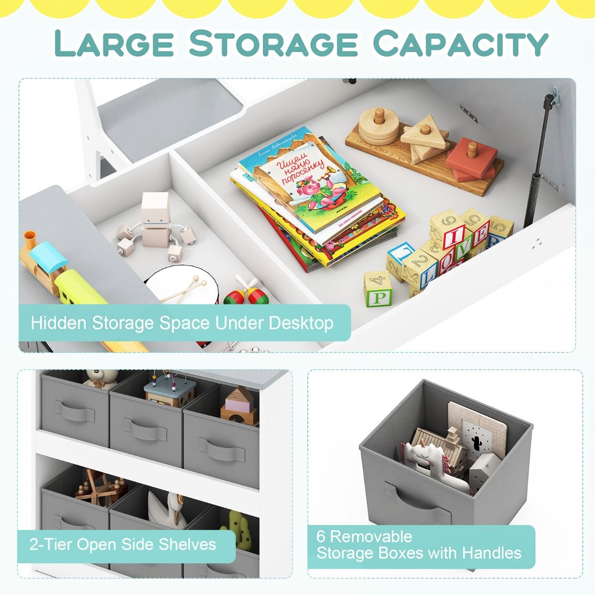 Ensemble table et chaises pour enfants Coast - Table à dessin 2-en-1 avec espace de rangement et rouleau de papier - gris