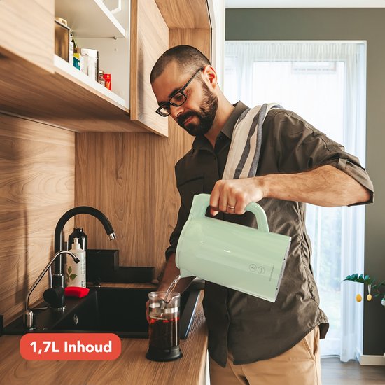 KitchenBrothers Bouilloire - 1,7L - Avec contrôle de la température - Électrique - Fonction maintien au chaud - Affichage - Double paroi - Cool-touch - 2200W - Vert pastel