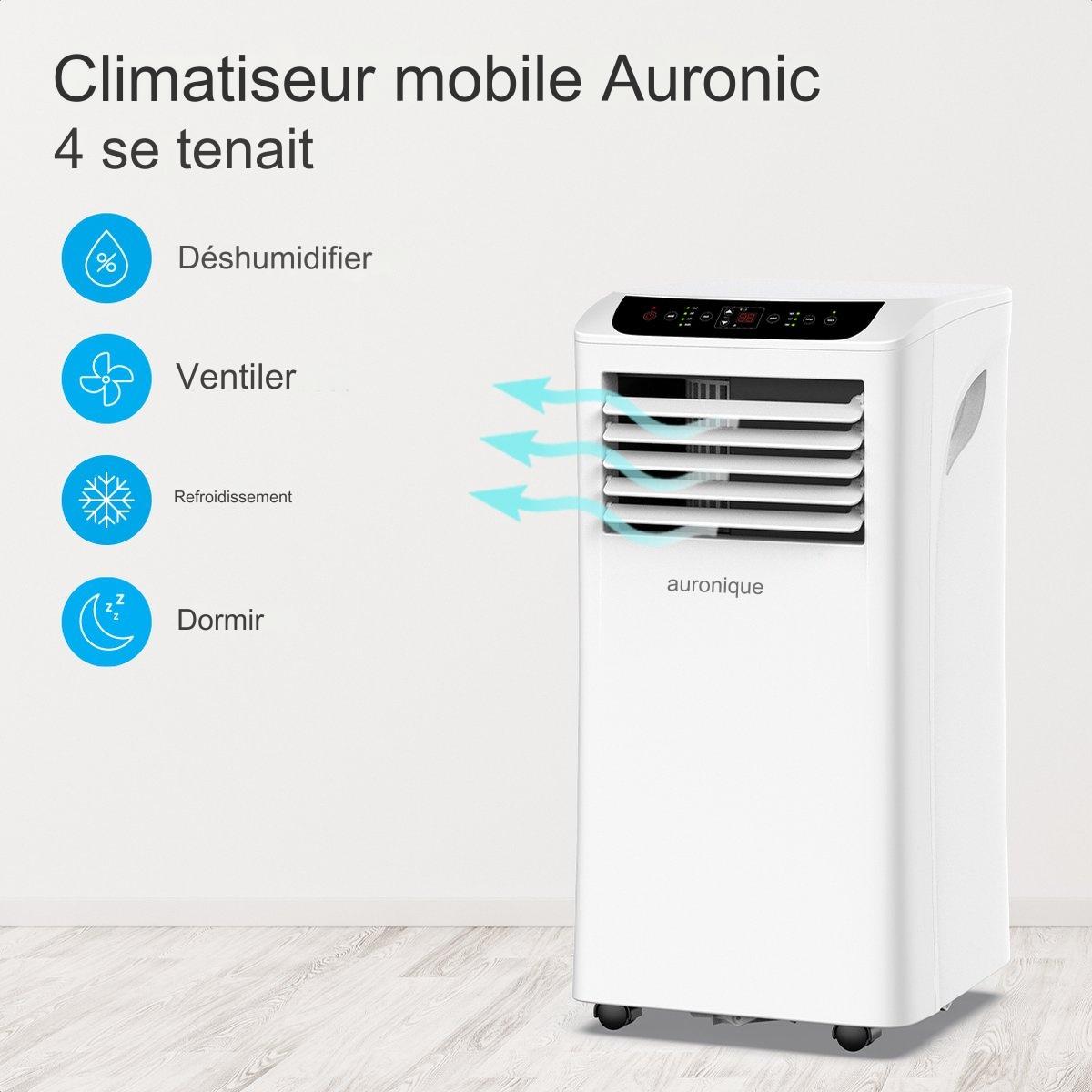 Climatiseur mobile - Auronic  - 4 modes - Avec télécommande et kit de calfeutrage de fenêtre - Convient pour une superficie de 15-35 m2 - 10 000 BTU - Blanc
