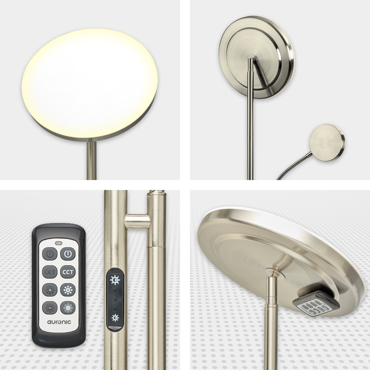 Auronic Floor Lamp - Lampadaire industriel - 181cm - LED - Dimmable et inclinable - avec télécommande - Adapté au salon - Silver