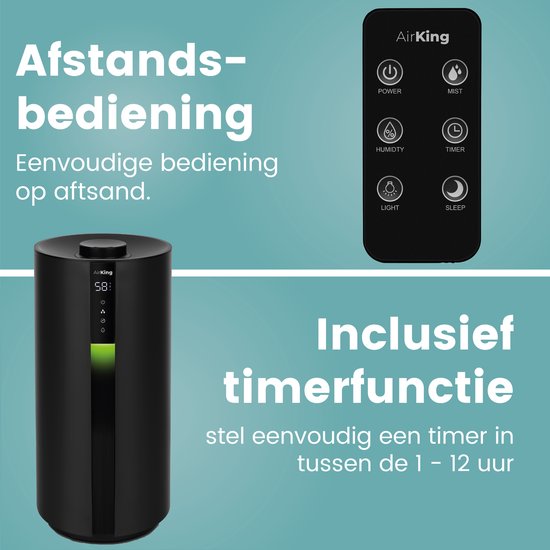 AirKing Humidificateur - Noir - Topfill - Hygromètre - Aroma