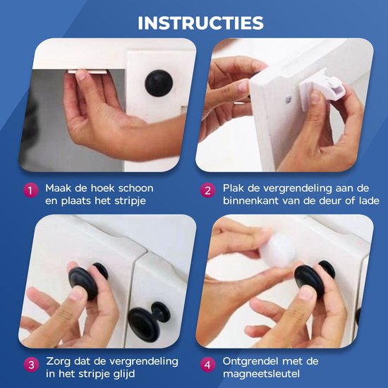 Roegaarden Child Lock Cupboards - Sécurité des armoires pour enfants - Aimant de sécurité pour enfants - 4 pièces