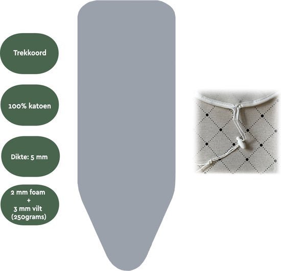 Housse de planche à repasser BRASQ IBC - Gris - Ensemble complet - 122 x 38 cm - Coton de haute qualité - Universelle