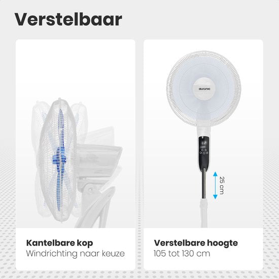 Auronic Tripod Fan - Ventilateur sur pied avec télécommande - minuterie - 50W - 53dB - Blanc