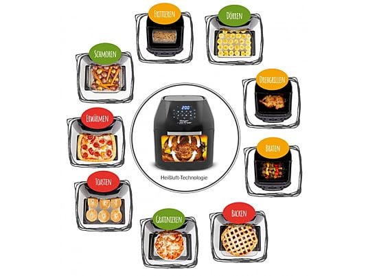 MediaShop M16438 Power AirFryer Multifonction - Friteuse à air chaud - 9 L - 1 800 W - Noir