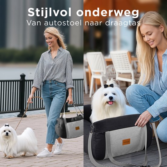 Siège auto pour chien CozySense® - Panier de voiture pour petit chien - Siège avant et arrière - Housse lavable, peut également servir de sac de transport - Noir/Gris