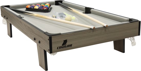 Table de billard Cougar Mini 3 ft – Table de billard compacte en chêne/gris – Table pliante – Billes, queues, triangle, craie et brosse inclus