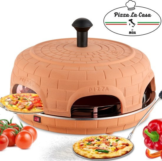 MOA Pizzarette - Four à Pizza - Pizza La Casa - 6 personnes - plaque de cuisson en acier inoxydable - Terracotta - P06