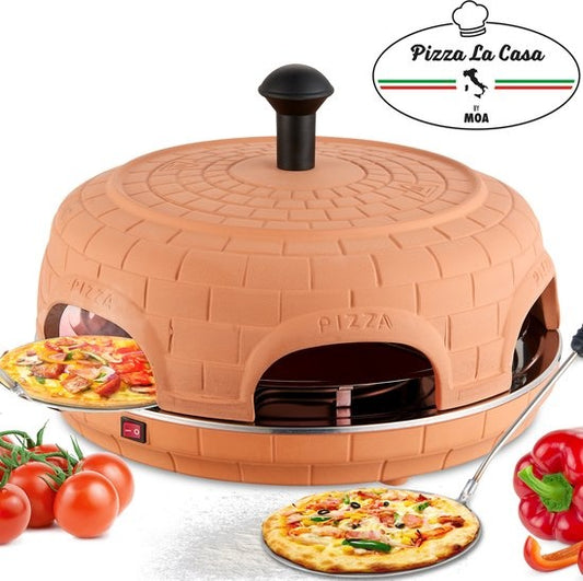 MOA Pizzarette - Four à Pizza - Pizza La Casa - 6 personnes - plaque de cuisson en acier inoxydable - Terracotta - P06