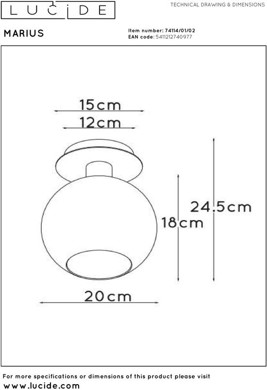 Lucide MARIUS - Plafonnier - 1xE27 - Or mat / Laiton