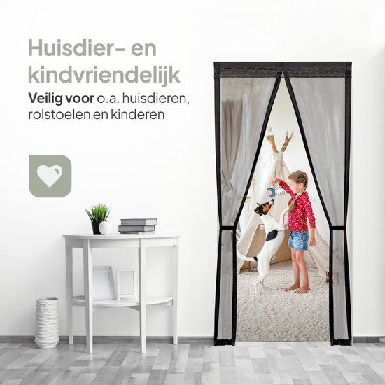 O'DADDY® Rideau de porte Deluxe FIBER - Rideau anti-moustiques magnétique - Pour les nouvelles constructions et les portes standard - Installation facile - Moustiquaire de porte noire - 100x220 cm