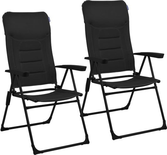 TRVLMORE Chaise de camping - 7 positions - Duo Pack - Capacité de charge 120 kg - Position allongée - Chaise pliante - Chaise pliante - Noir