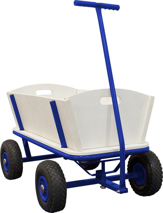 Sunny Billy Beach Wagon Chariot Bleu - Bois brut - Chariot avec pneus gonflables - 94x61x97cm
