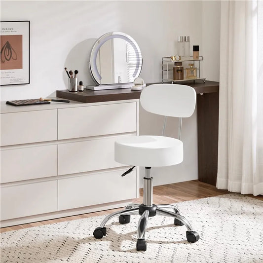 Tabouret de maquillage Yaheetech avec assise pivotante à 360° et roulettes - Blanc - 52 x 44,5 x 75,5-85 cm