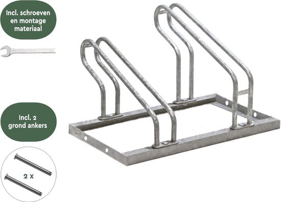 BRASQ Porte-vélos pour 2 vélos - Support pour vélos - Support pour vélos - Support pour vélos pour le sol Comprend le matériel de fixation - Argent