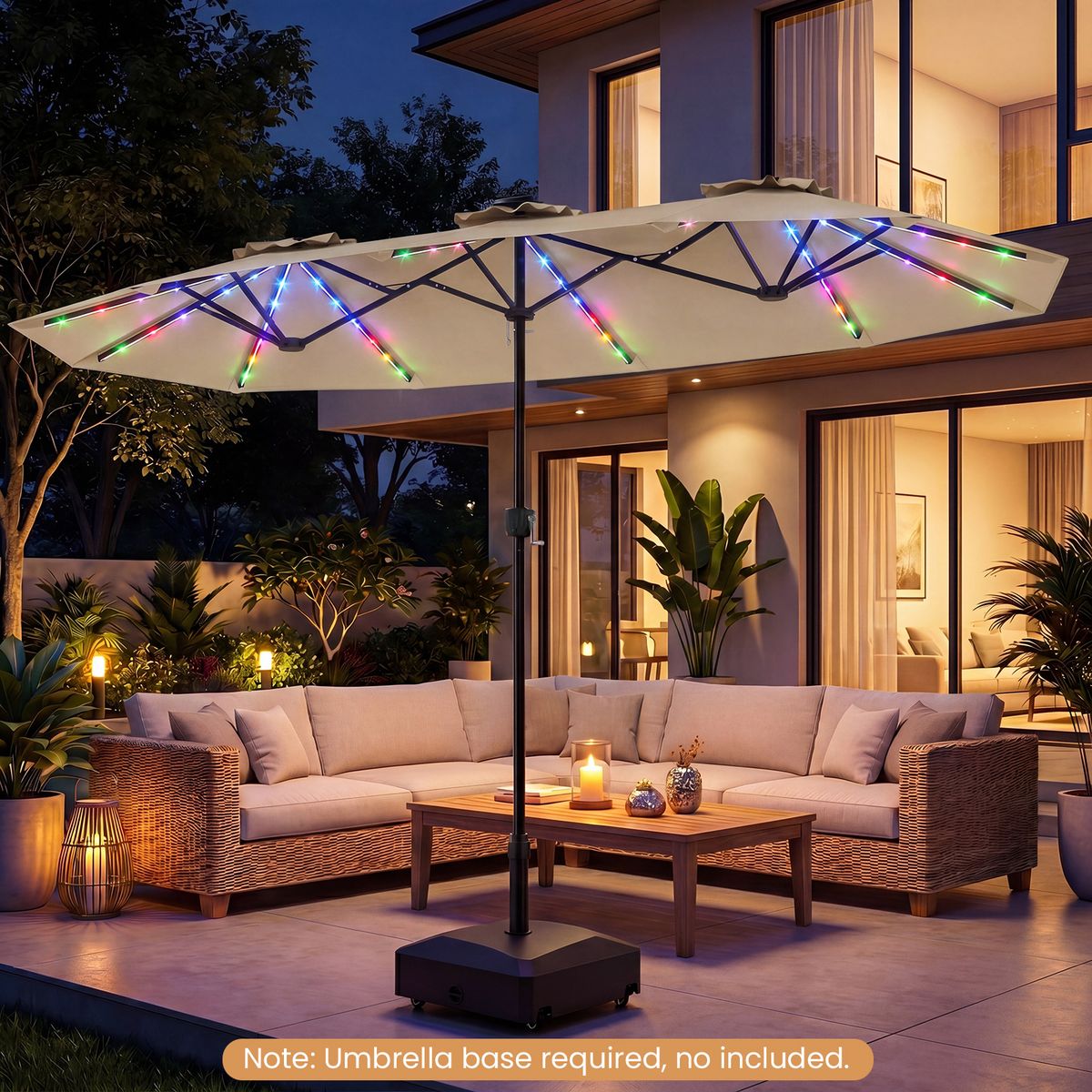 Parasol de jardin double Coast - rectangulaire avec éclairage LED - 400 x 210 cm - beige