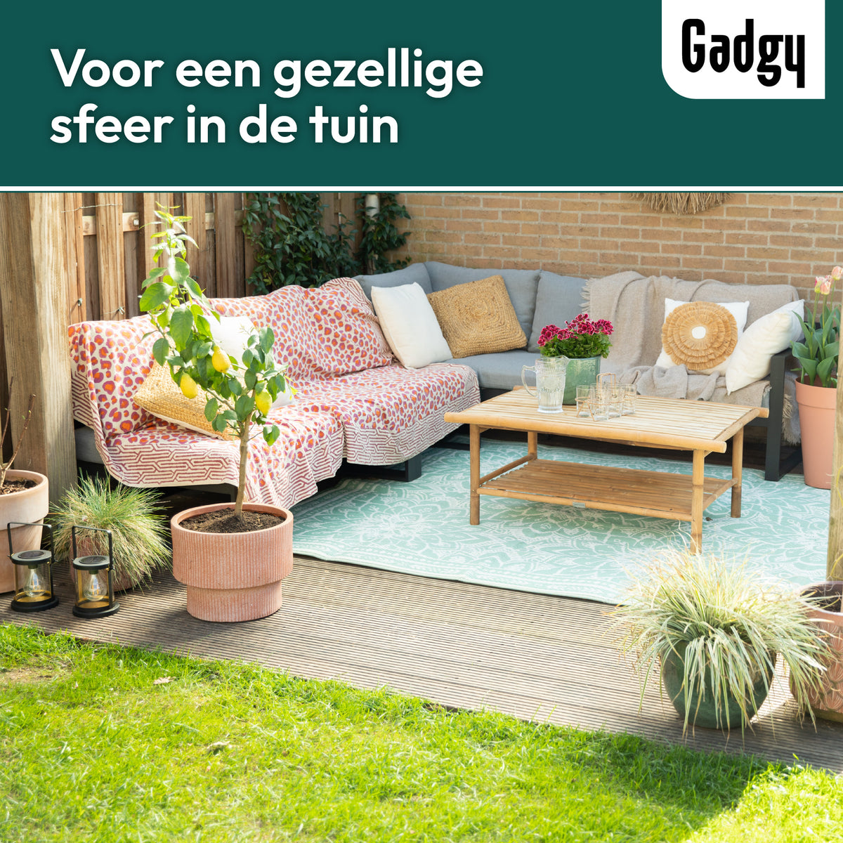 Tapis d'extérieur Gadgy XXL - Tapis d'extérieur 270x200 cm - Tapis de jardin double face - Tapis de pique-nique vert blanc - Tapis d'extérieur
