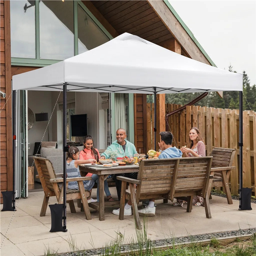 Tente de fête pliable Yaheetech 3 x 3 m - Blanche - Imperméable - Hauteur réglable - UV50+ - Sac de transport et 4 sacs de sable inclus