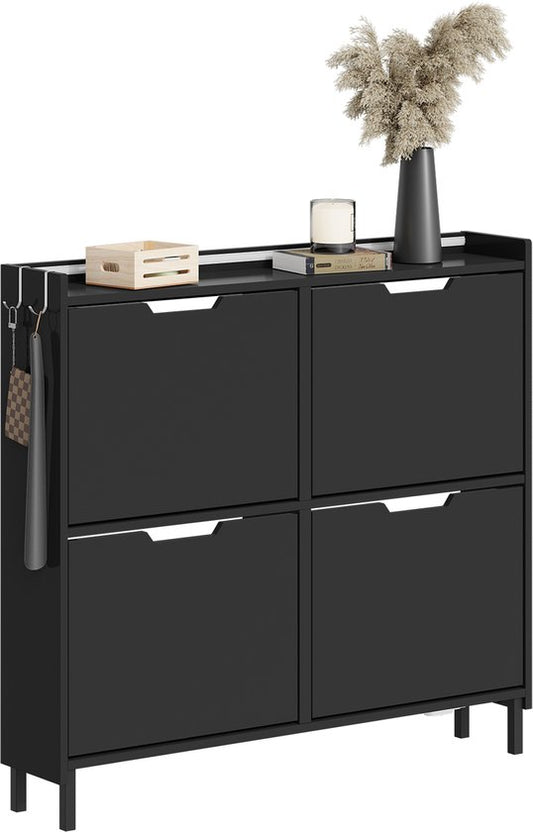 Armoire à chaussures SoBuy pour l'entrée - Étagère à chaussures en bois avec éclairage LED et design - Pour l'entrée et le couloir, pour les petits espaces - Noir, 100 x 19 x 93 cm, FSR100-E-SCH