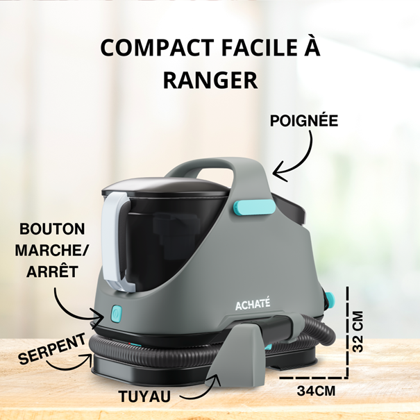 Nettoyeur de Taches Multi-surfaces - ACHATÉ – Aspirateur Injecteur/Extracteur - Tapis, Matelas, Canapés, Sols – Gris/Bleu/Noir