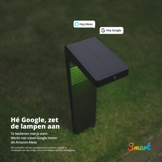 FlinQ Gaia - Lumière solaire intelligente pour le jardin - Lumière solaire pour le jardin - Puissance solaire - Lumière blanche et colorée - Détecteur de mouvement - Lot de 2 - Noir
