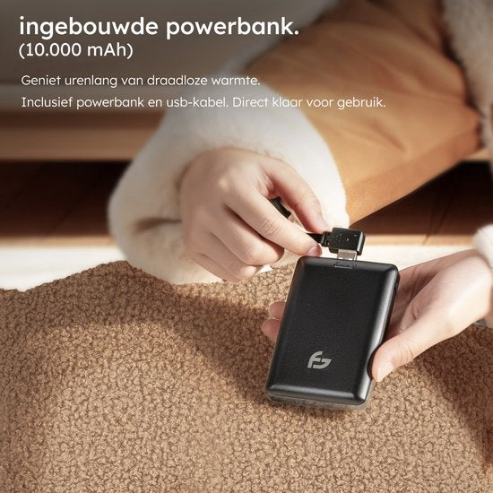 Coussin chauffant - 3 niveaux de chaleur - Coussin chauffant rechargeable - 10k mAh Powerbank - Sans fil - Coussin chauffant - 40 x 40 - Bouclé Taupe - Saaf Comfort