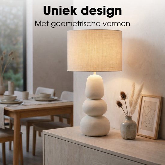 Lampe de table Mica Decorations Menko pour salon - Lampe décorative avec abat-jour - Lampe de bureau, lampes de table pour salon - 84 x ⌀38 cm - 60 W E27 IP20 - Crème
