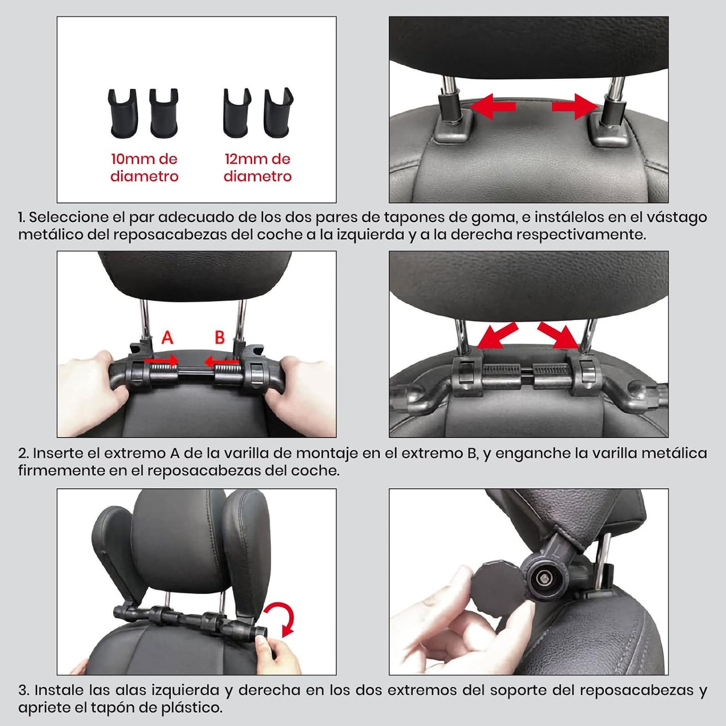 Appui-tête et coussin de nuque Led Atomant pour voiture, en cuir noir - Appui-tête réglable pour voiture - Distance entre les tiges : 10 cm
