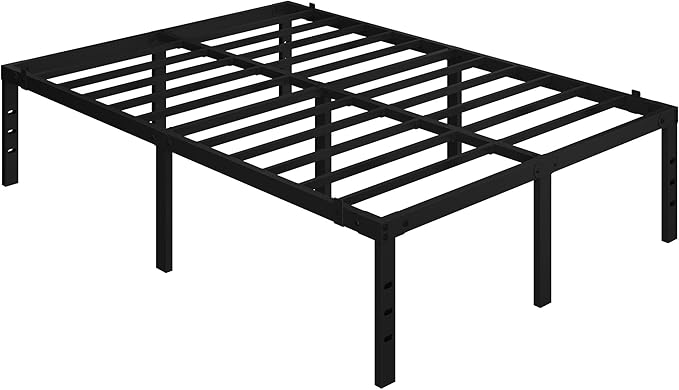 Cadre de lit en métal Yaheetech 135 x 190 cm – Noir – 135 x 190 x 41,5 cm – Avec sommier à lattes en acier et espace de rangement