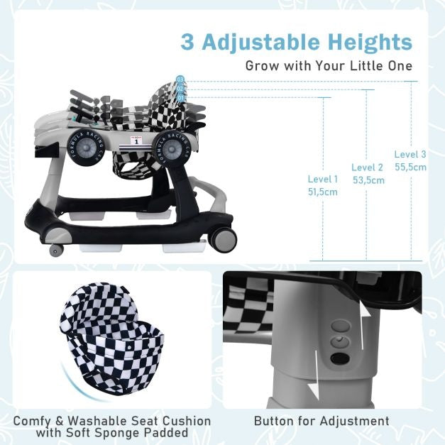 Poussette 4-en-1 avec hauteur et vitesse réglables Chariot pour bébé avec patins antidérapants Poussette pliable Noir/jaune/bleu/gris/blanc/rouge
