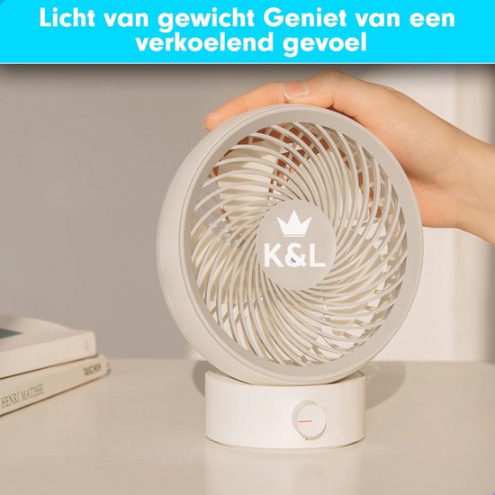 K&L Silent Fan - Modèle de table - Alimenté par USB - Inclinable - Blanc