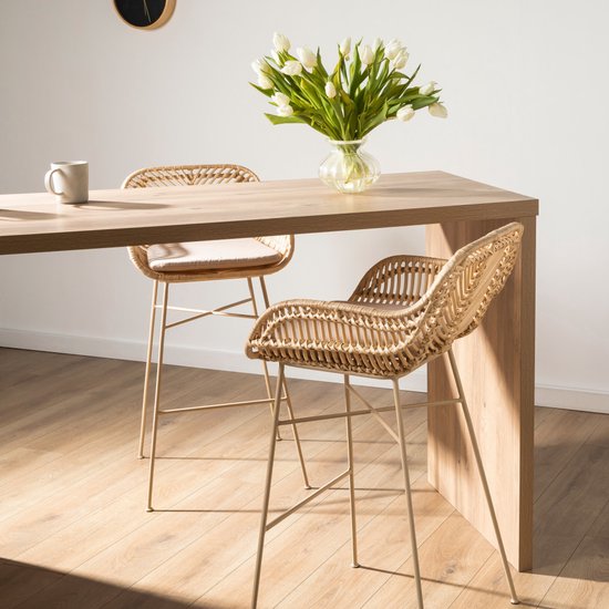 Nunuhai - Lot de 2 tabourets de bar en rotin avec pieds beiges, hauteur 68 cm