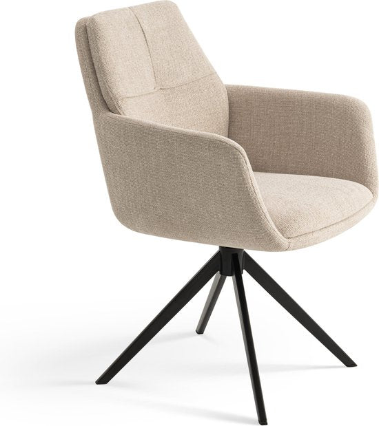 Furnihaus Chaise de salle à manger pivotante Milou avec accoudoir Beige