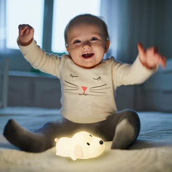 Vulpes Goods® Veilleuse pour enfants - Lumière LED et 8 couleurs - Veilleuse pour chambre de bébé - Chiot - Rechargeable par USB - Variateur - Minuteur - Sans fil - Adapté aux enfants