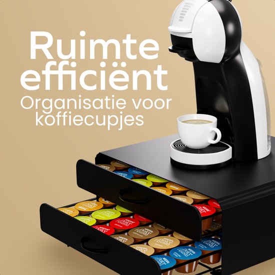 KitchenBrothers Porte-capsules - Porte-tasses à café - avec tiroir - Convient à Dolce Gusto - 72 Capsules - acier inoxydable - Noir