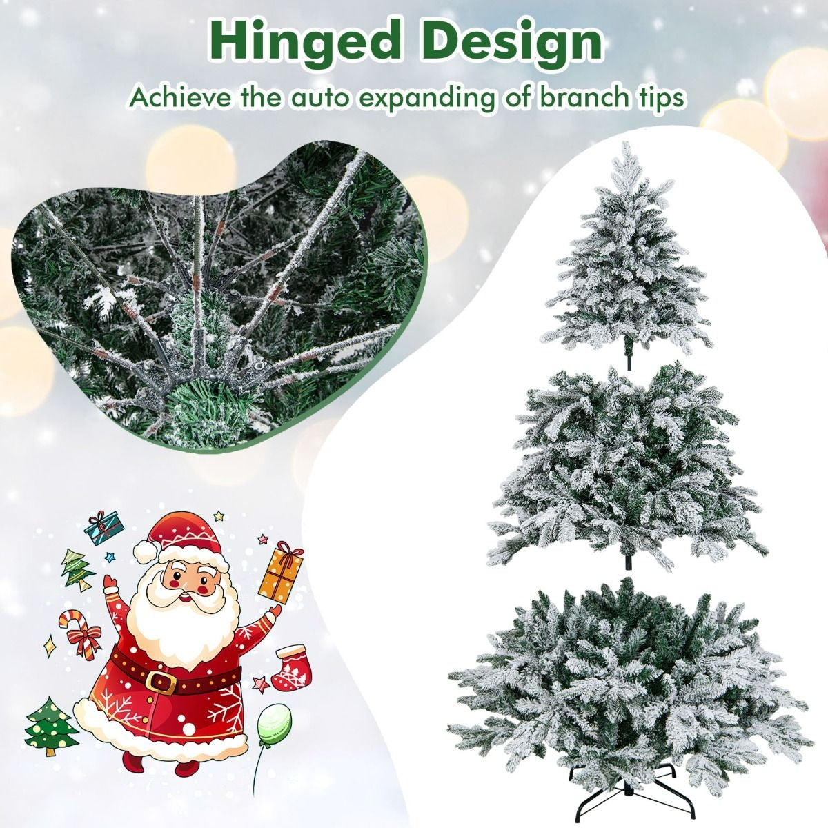 Arbre de Noël artificiel de 180 cm Arbre de Noël floqué avec 1415 branches 260 lumières LED blanc chaud Arbre de Noël illuminé blanc + vert