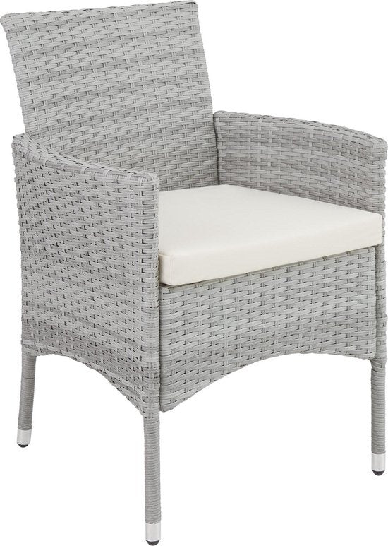 tectake® - set de jardin en osier avec housses amovibles, 2 chaises et table avec plateau en verre, 2x chaises longues d'extérieur avec accoudoirs et table de jardin, set de jardin, meubles de balcon - gris clair - poly-rattan