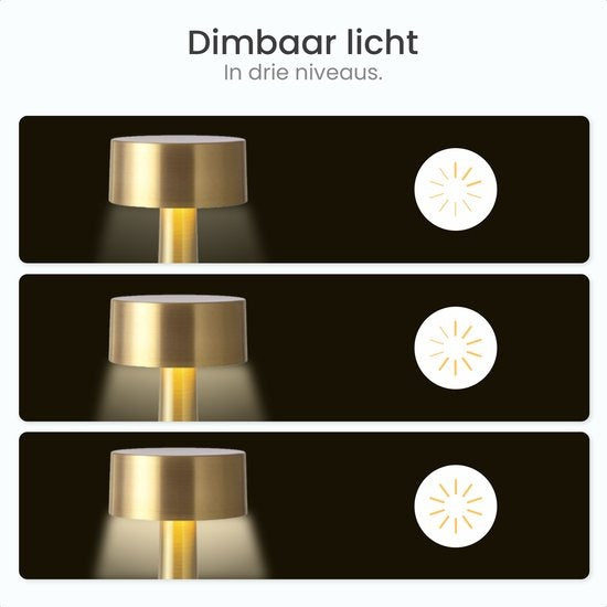 Goliving Lampe à poser Rechargeable - Sans fil et dimmable - Lampe tactile moderne - Lampe de nuit pour chambre à coucher - 21 cm - Or